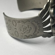 Vintage Fred Harvey Era Native American Silver Tone Cuff Bracelet - Additional view 4