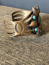 Vintage Fred Harvey Era Solid Copper Native American Style Cuff Bracelet Ladies - Additional view 1