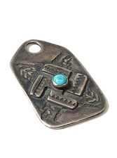 Vintage Fred Harvey Sterling Silver Turquoise Whirling Log FOB Tag Pendant - Additional view 2