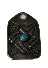 Vintage Fred Harvey Sterling Silver Turquoise Whirling Log FOB Tag Pendant