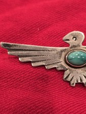 Fred Harvey Sterling Silver Turquoise Thunderbird Pin Brooch 2 1/2 Inches - Additional view 2