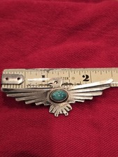 Fred Harvey Sterling Silver Turquoise Thunderbird Pin Brooch 2 1/2 Inches - Additional view 11