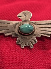 Fred Harvey Sterling Silver Turquoise Thunderbird Pin Brooch 2 1/2 Inches - Additional view 3