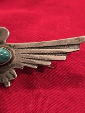 Fred Harvey Sterling Silver Turquoise Thunderbird Pin Brooch 2 1/2 Inches - Additional view 4