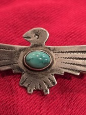 Fred Harvey Sterling Silver Turquoise Thunderbird Pin Brooch 2 1/2 Inches - Additional view 6
