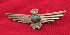 Fred Harvey Sterling Silver Turquoise Thunderbird Pin Brooch 2 1/2 Inches