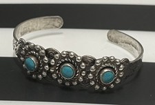 Fred Harvey Era Bracelet Silvertone Faux Turquoise Vintage Small Cuff - Additional view 3