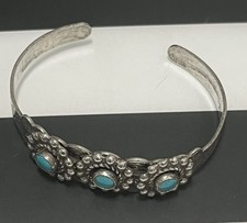 Fred Harvey Era Bracelet Silvertone Faux Turquoise Vintage Small Cuff - Additional view 4