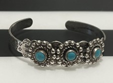 Fred Harvey Era Bracelet Silvertone Faux Turquoise Vintage Small Cuff