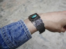 Vintage Harvey Era Navajo Native American Sterling Silver Turquoise Bracelet - Additional view 2