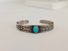 Small VTG Sterling Silver Turquoise Navajo Fred Harvey Era Stamped Cuff Bracelet