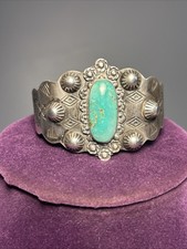 Fred Harvey Era Sterling Silver Green Turquoise Cuff Bracelet 6.75In Thunderbird - Additional view 2