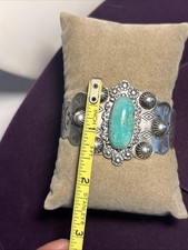 Fred Harvey Era Sterling Silver Green Turquoise Cuff Bracelet 6.75In Thunderbird - Additional view 13