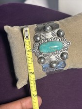Fred Harvey Era Sterling Silver Green Turquoise Cuff Bracelet 6.75In Thunderbird - Additional view 14