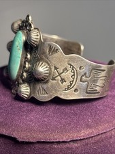 Fred Harvey Era Sterling Silver Green Turquoise Cuff Bracelet 6.75In Thunderbird - Additional view 4