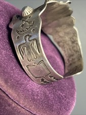Fred Harvey Era Sterling Silver Green Turquoise Cuff Bracelet 6.75In Thunderbird - Additional view 6