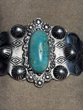 Fred Harvey Era Sterling Silver Green Turquoise Cuff Bracelet 6.75In Thunderbird - Additional view 7