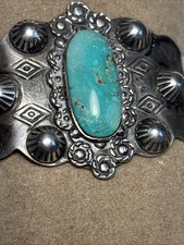 Fred Harvey Era Sterling Silver Green Turquoise Cuff Bracelet 6.75In Thunderbird - Additional view 10