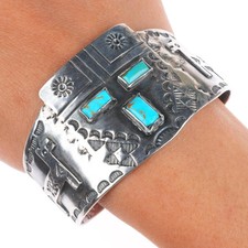 6.5" c1930 Navajo Fred Harvey Whirling Log Kachina Cuff Bracelet sterling silver