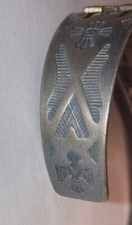 Sterling Silver Navajo Old Pawn Fred Harvey Era Thunderbird Turquoise Bracelet - Additional view 1