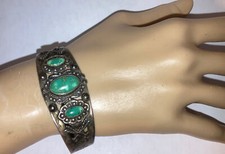 Sterling Silver Navajo Old Pawn Fred Harvey Era Thunderbird Turquoise Bracelet - Additional view 2