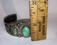 Sterling Silver Navajo Old Pawn Fred Harvey Era Thunderbird Turquoise Bracelet - Additional view 4