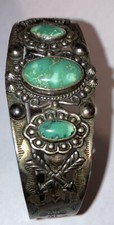 Sterling Silver Navajo Old Pawn Fred Harvey Era Thunderbird Turquoise Bracelet - Additional view 7