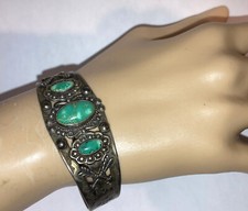 Sterling Silver Navajo Old Pawn Fred Harvey Era Thunderbird Turquoise Bracelet - Additional view 9