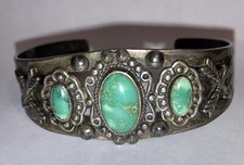 Sterling Silver Navajo Old Pawn Fred Harvey Era Thunderbird Turquoise Bracelet