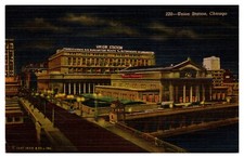 Chicago Ill Union Station Night VIew Fred Harvey Restaurant Curt Teich -A61