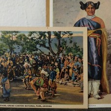 Hopi Belle Indian Dance Grand Canyon Arizona Vtg Pair 1930s Fred Harvey Postcard