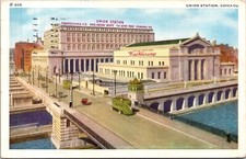 Union Station Chicago Fred Harvey Sign Posted 1940 Postcard