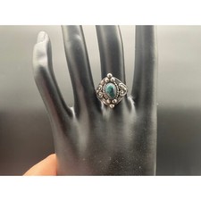 Fred Harvey Era Green Turquoise Ring Coin Silver Style Navajo Tourist Size 7.75 - Additional view 4