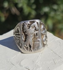 Fred Harvey Era Sterling Navajo Scenic Cowbot Snakes Desert Ring - Additional view 1