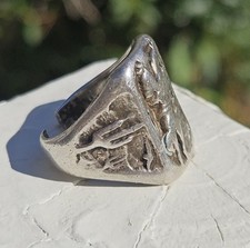 Fred Harvey Era Sterling Navajo Scenic Cowbot Snakes Desert Ring - Additional view 2