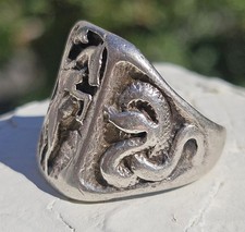 Fred Harvey Era Sterling Navajo Scenic Cowbot Snakes Desert Ring - Additional view 3