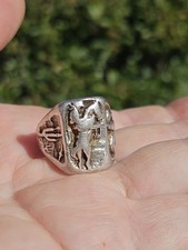 Fred Harvey Era Sterling Navajo Scenic Cowbot Snakes Desert Ring