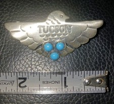 Vintage 925 Sterling Silver & Turquoise Tuscon Thunderbird Pin Fred Harvey Era - Additional view 1
