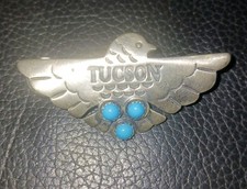 Vintage 925 Sterling Silver & Turquoise Tuscon Thunderbird Pin Fred Harvey Era