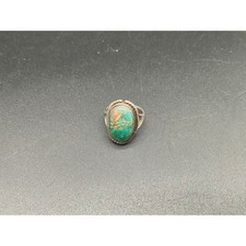 Vintage Fred Harvey‑Style Sterling Ring w/ Cracked Green Turquoise 5.75