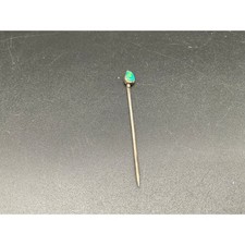 Rare Fred Harvey–Era Sterling Turquoise Stick Pin 3″ Green Cabochon Southwest
