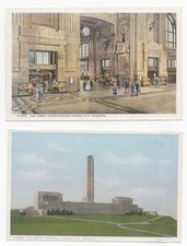 2 Color Post Cards Kansas City Union Station Liberty Memorial Fred Harvey 1934