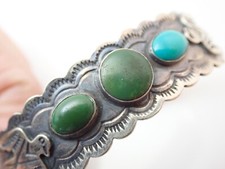 Vintage Navajo Fred Harvey Era Turquoise Thunderbirds Coin Silver Cuff Bracelet - Additional view 6
