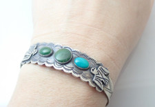 Vintage Navajo Fred Harvey Era Turquoise Thunderbirds Coin Silver Cuff Bracelet - Additional view 7