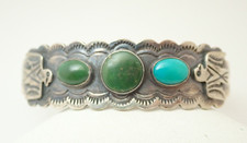 Vintage Navajo Fred Harvey Era Turquoise Thunderbirds Coin Silver Cuff Bracelet
