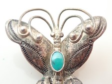 Vintage Navajo Fred Harvey Era Turquoise Butterfly Sterling Brooch - Additional view 1