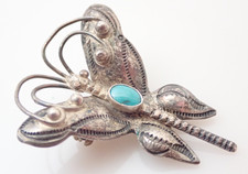 Vintage Navajo Fred Harvey Era Turquoise Butterfly Sterling Brooch - Additional view 2