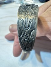Native American Fred Harvey Sterling Silver Stamped Thunderbird Bracelet As Is - Additional view 1