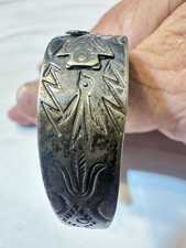 Native American Fred Harvey Sterling Silver Stamped Thunderbird Bracelet As Is - Additional view 2