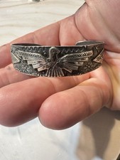 Native American Fred Harvey Sterling Silver Stamped Thunderbird Bracelet As Is - Additional view 12